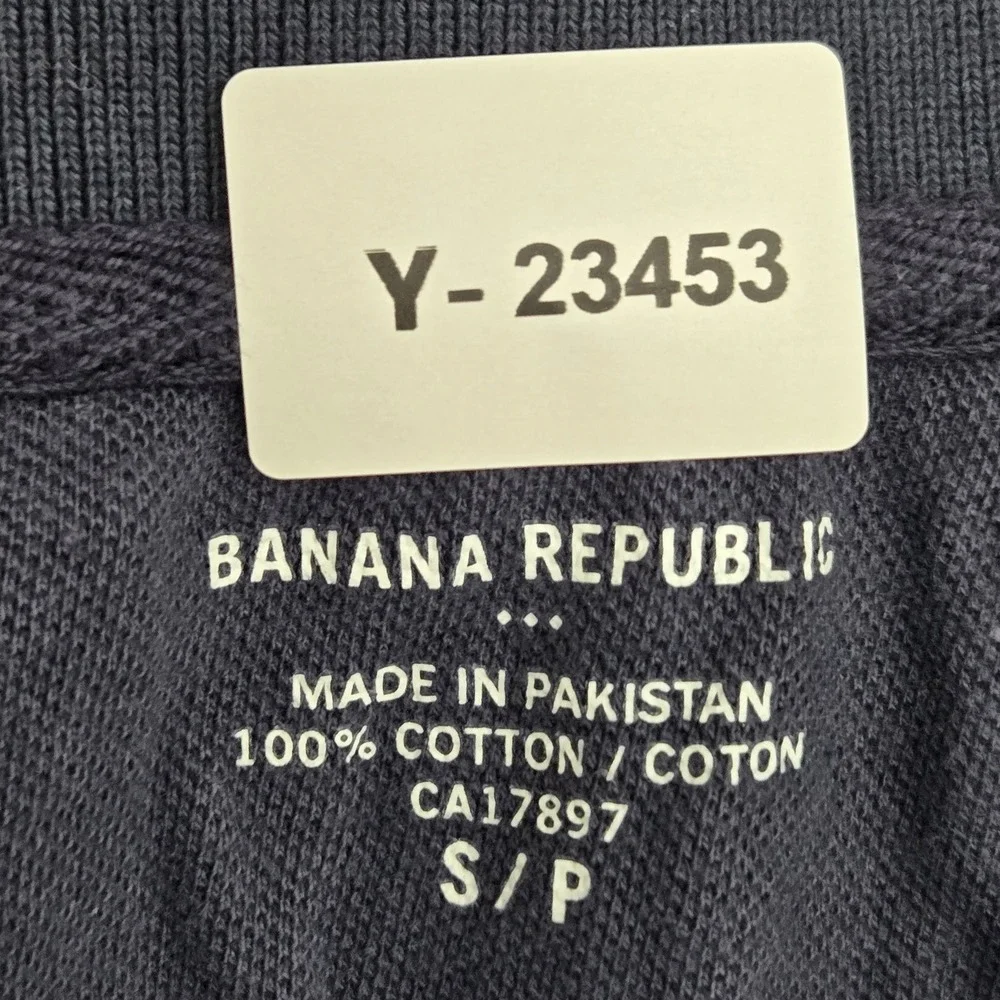Banana Republic Men Polo S Navy Striped Button Short Sleeve NWT‎